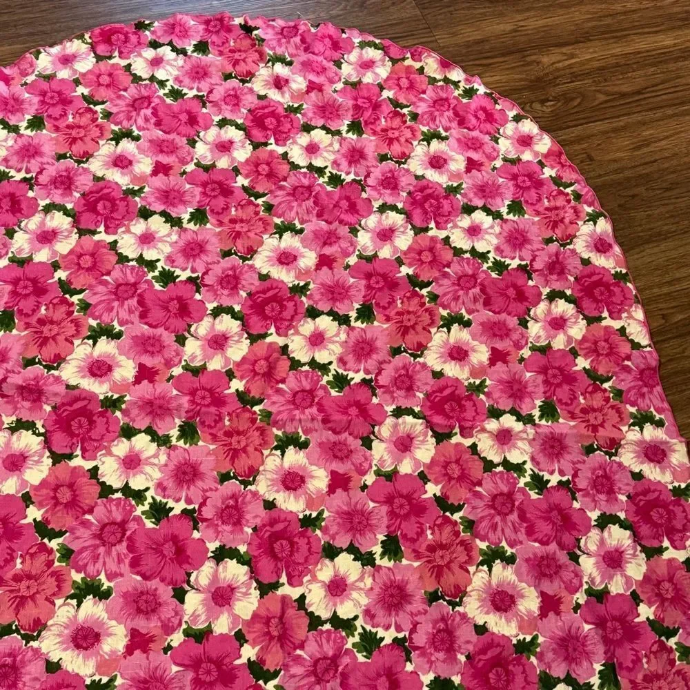 Vintage Braidwater Floral Irish Linen Oval Tablecloth Pink White Green 52” x 77”